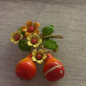 Vintage Selini Gold Tone Enameled Pears Brooch